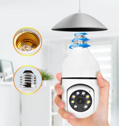 lampa 360 dərəcə kamera 2.4Ghz gecə görmə Wifi təhlükəsizlik kamerası 1080P 2mp