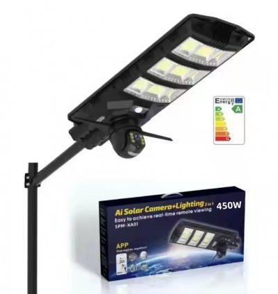 Günəş Enerjisi ilə İnteqrasiya edilmiş Küçə İşığı 450W LED İşıq, HD Kamera ilə, Mobil Telefonun ilə Uzaqdan izləmə